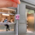 Elegant silver bracelet featuring a pink rectangular gemstone with halo diamond setting - Pink Zircon Bracelet [16cm+5cm Extension Chain] / Pink