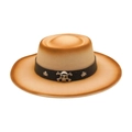 Gradient felt fedora hat with a wide brim and metallic skull leather band detail - One Size (M Top) / Beige [White Skull]