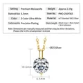 S925 sterling silver necklace with 6.5mm D color moissanite pendant and size specs - K Gold 1 Carat Chain