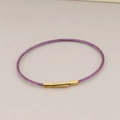 Purple braided steel wire rope bracelet featuring a polished gold stainless steel clasp - Purple Rope Gold Clasp