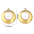 Golden sunflower pendant with white pearl inlay, 20mm x 17.5mm size measurement - Round Style 6 Simple Pearl Gold / 2 Pcs/Set / Gold