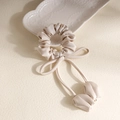 Elegant beige silk satin scrunchie with long ribbons and delicate tulip flower charms - Off White
