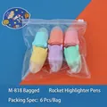 Rocket-shaped mini highlighter set with 6 macaron colors in a clear zipper bag - Colorful Rocket