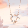 S925 silver necklace with rose gold flower wreath pendant and shell flower detail - Rose Gold Color (DY934)
