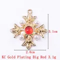 KC gold plated cross pendant with pearls and red crystal stone, 3.1cm height accessory - 11781 Gold Red