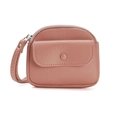 Minimalist dusty pink coin purse with lychee texture, wrist strap, and front button pocket - Pink