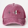Lila Vintage Trucker Cap mit Mexiko-Herzschlag-Design und Distressed-Mesh-Rücken - Burgunderrot