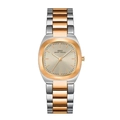 IBSO stylish quartz watch with silver and rose gold steel strap and rectangular case - Two-Tone Rose Gold Grey Dial
