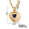 Golden heart pendant necklace with blue gemstone and white zircon detail, 1.9cm size - Gold-Blue Zirconia