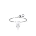 Adjustable S925 sterling silver chain ring with kite-cut sparkling crystal pendant - Adjustable Open / 925 Sterling Silver (White Zirconia)