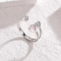 Offener Ring aus Silber-Edelstahl mit rosa Herz-Edelstein und Akzenten für Damen - Stahlfarbe