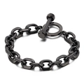 Gunmetal black chain bracelet for men with textured toggle clasp and O-ring links - Black (KB148265-KFC)