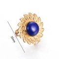 Gold plated stainless steel ring with turquoise flower design and 30mm diameter face - Sunflower Leaf Shape / Sunflower Leaf Style (Blue)