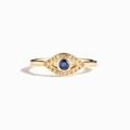 Anello regolabile in argento S925 con malocchio, pietra blu e zirconi bianchi - Taglia 7 Regolabile / Oro