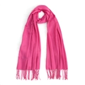 Fuchsia pink cashmere feel winter scarf with long fringe details for women - Rose Red