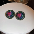 Macro view of French vintage gold earrings with colorful rhinestones and emerald crystals - 19# Luxury Colorful Rhinestone Ear Clip