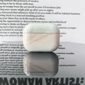 Glossy marble pattern protective case for AirPods Pro showing two-piece PC shell design - S02-Pink Green Gradient