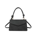 Sac bandoulière noir minimaliste avec rabat en V et poignée nouée à anneaux dorés - Noir