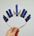 Handmade silver headband with blue lapis lazuli and clear crystals with moon pendant - Lapis Lazuli + Clear Quartz