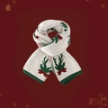 Knitted holiday scarf with reindeer pattern in festive colors on a winter backdrop - Beige Double Antlers