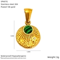 Detail of 18K gold plated stainless steel pendant with malachite texture and moon engraving - Celestial Relief Style (SP607G)