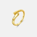 Minimalist S925 sterling silver open ring in golden finish with zircon accents and texture - Adjustable Open / 18K Gold