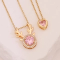Parure de colliers dorés avec pendentifs cœur et bois de cerf sur pierre blanche - Style Bois de Cerf Coeur (9#)