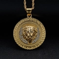 Hip hop gold lion head pendant necklace with rhinestones on dark textured background - Gold Single Pendant (No Chain)