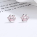 Sweet 925 sterling silver pink cat paw screw back stud earrings for women and girls - 925 Silver / White Gold (Butterfly Earplug)