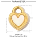 Detailed view of heart-shaped shell pendant with golden frame, dimensions 18mm by 14mm - Gold Heart White Shell Style (YE693-1)