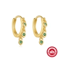 Elegant gold S925 sterling silver hoop earrings with triple green gemstone heart drops - Gold Triple Green Zircon