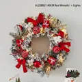 40cm Christmas wreath with LED lights, red bows, snowy finish and festive ornaments - Xl23b02 (40cm Red Flower Wreath) + Light