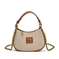 Mini crossbodytas voor kinderen van beige canvas en bruin leer met gouden ketting - Bruin Beige