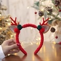 Festive red reindeer antler headband with plush colorful balls for Christmas parties - Red Green Ball Antler