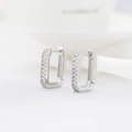 Minimalist silver rectangular hoop earrings with paved cubic zirconia in a modern style - Silver - White Zirconia