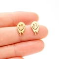 Melting smiley face stud earrings in polished gold stainless steel for Halloween style - Gold