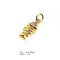 Fishbone shaped gold pendant with micro-inlaid zircons for necklaces and bracelets - Fishbone