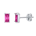 S925 silver stud earrings featuring rectangular rose pink cubic zirconia gemstones - Silver + Rose Red Zirconia