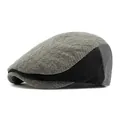Gorra plana retro en punto gris oscuro y tela de rayas negras para moda de otoño e invierno - Ajustable / Gris