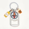 Metal beer opener keychain with yellow bottle and red premium quality enamel charms - Red Premium Beer