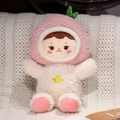 Bambola di peluche a pesca in velluto rosa e bianco con ricamo di frutta gialla - Ragazza Pesca / 30cm