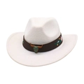 White vintage western cowboy felt hat with embroidered floral band and bull skull buckle - White (Bronze Bull)