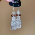 Retro long tassel earrings with wooden beads and silver snowflake flower design - 22# Ear Hook - Silver - Flower