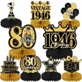 9-piece rose gold 80th birthday honeycomb table centerpieces in black and gold - 80th Birthday Style / 9 Pieces Set / Black Gold
