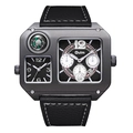 Oulm industrial men's multi-dial quartz watch with dark grey octagon case and compass - Black