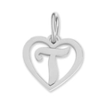 Stainless steel heart-shaped pendant with hollow letter T for DIY jewelry - Letter-T / Silver
