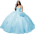 Elegant baby blue ball gown with floral lace appliques and fluffy tulle skirt for prom - XS / Sky Blue