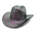 Holografische westerse cowboyhoed met brede rand en iriserende textuur voor dames en heren - M(56-58cm) / Kleurrijk