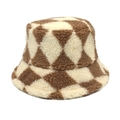 Dettaglio cappello bucket in pile sherpa con motivo a scacchi marrone e beige - M (56-58cm) / Cachi