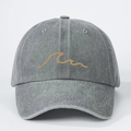 Gorra de béisbol vintage de algodón lavado gris oscuro con bordado de olas amarillas - Talla única / Gris